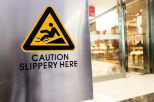 caution sign at store
